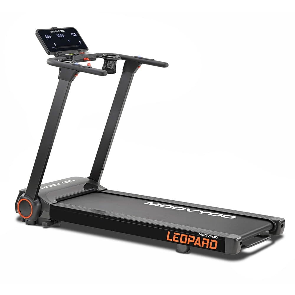 Tapis de course - MOOVYOO Léopard, 18 km/h, Pliage à plat 26 cm, 20 programmes, Inclinaison 12 niveaux, Ultra compact